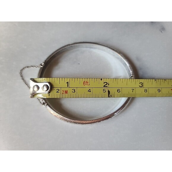 Sterling Silver 925 Etched Hinged Bangle Bracelet Vintage, READ Description - Picture 8 of 10